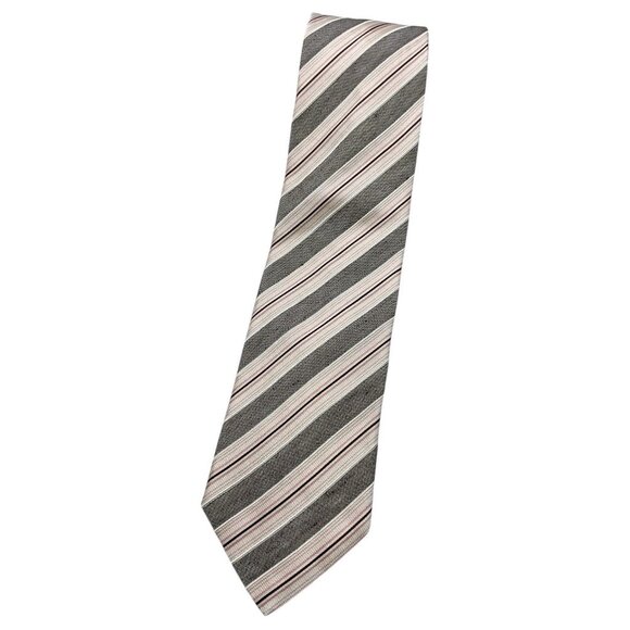 PAL ZILERI Men's Silk Linen Necktie LUXURY Tie Gray Ivory Striped W:3.6